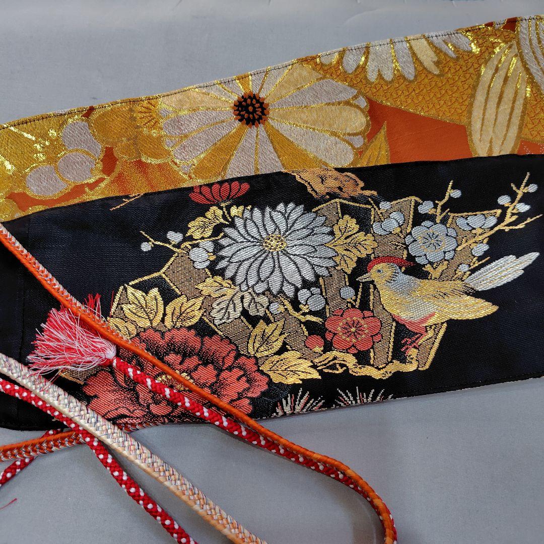 着物リメイク　孔雀刺繍エプロン 帯ベルト2本