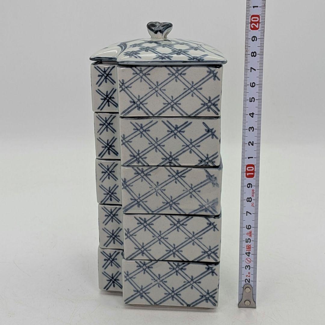 瀬戸焼 木の葉摘み五段重箱 瀬戸染付焼 5段重器 食器 容器 小物入れ 蓋物
