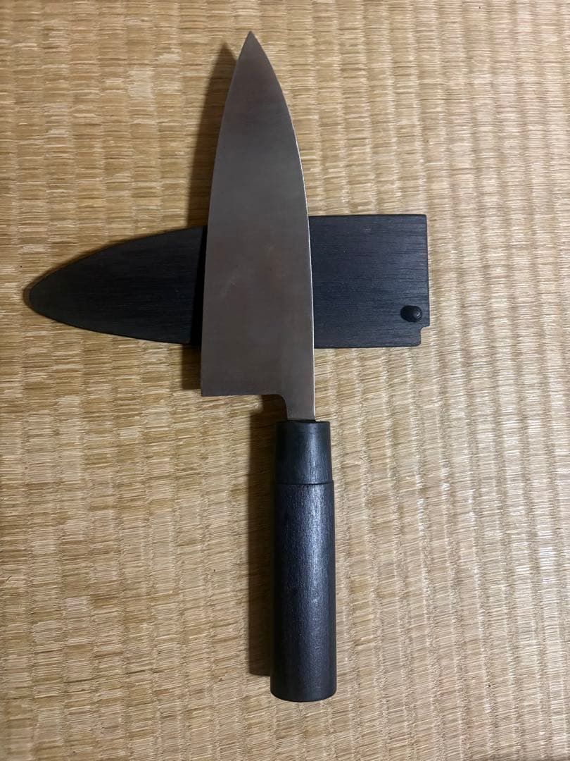 忠房作　大型出刃包丁　刃渡り約19㎝ 高級金蘭包丁袋付