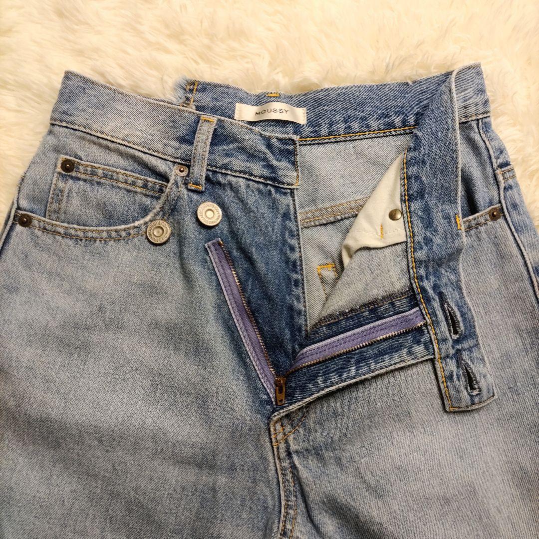 MOUSSY クロスウエスト ワイドストレートデニム ライトブルー 1 美品