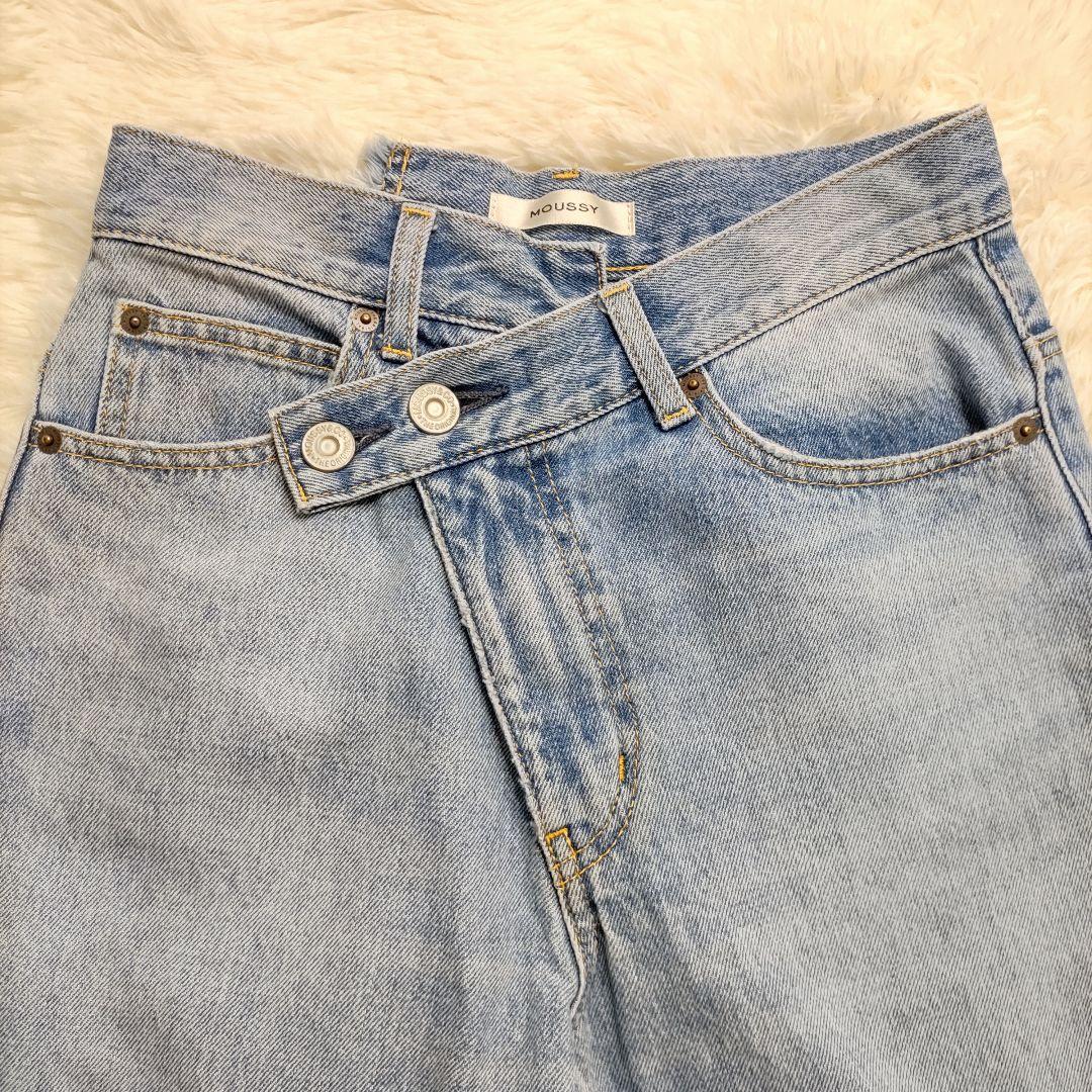 MOUSSY クロスウエスト ワイドストレートデニム ライトブルー 1 美品