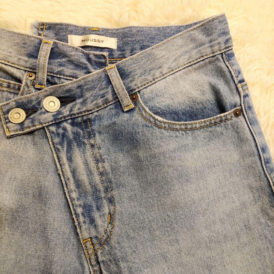 MOUSSY クロスウエスト ワイドストレートデニム ライトブルー 1 美品