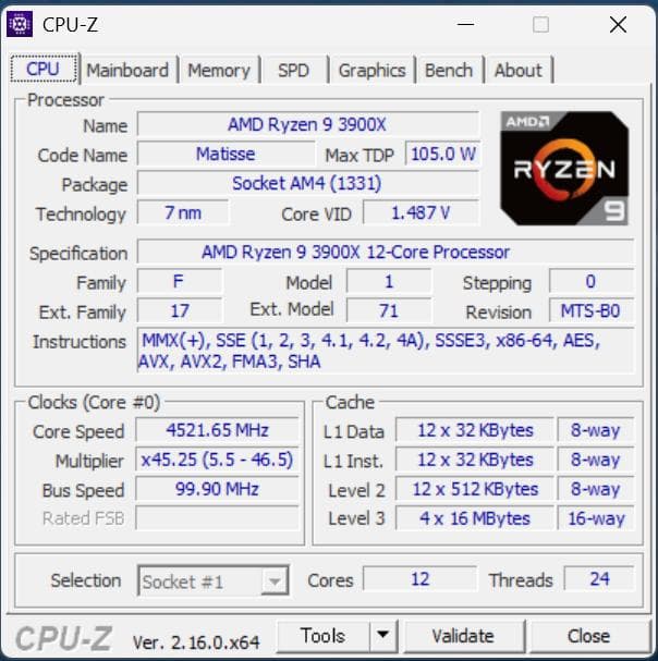 AMD Ryzen 9 3900X CPU 【動作確認品】