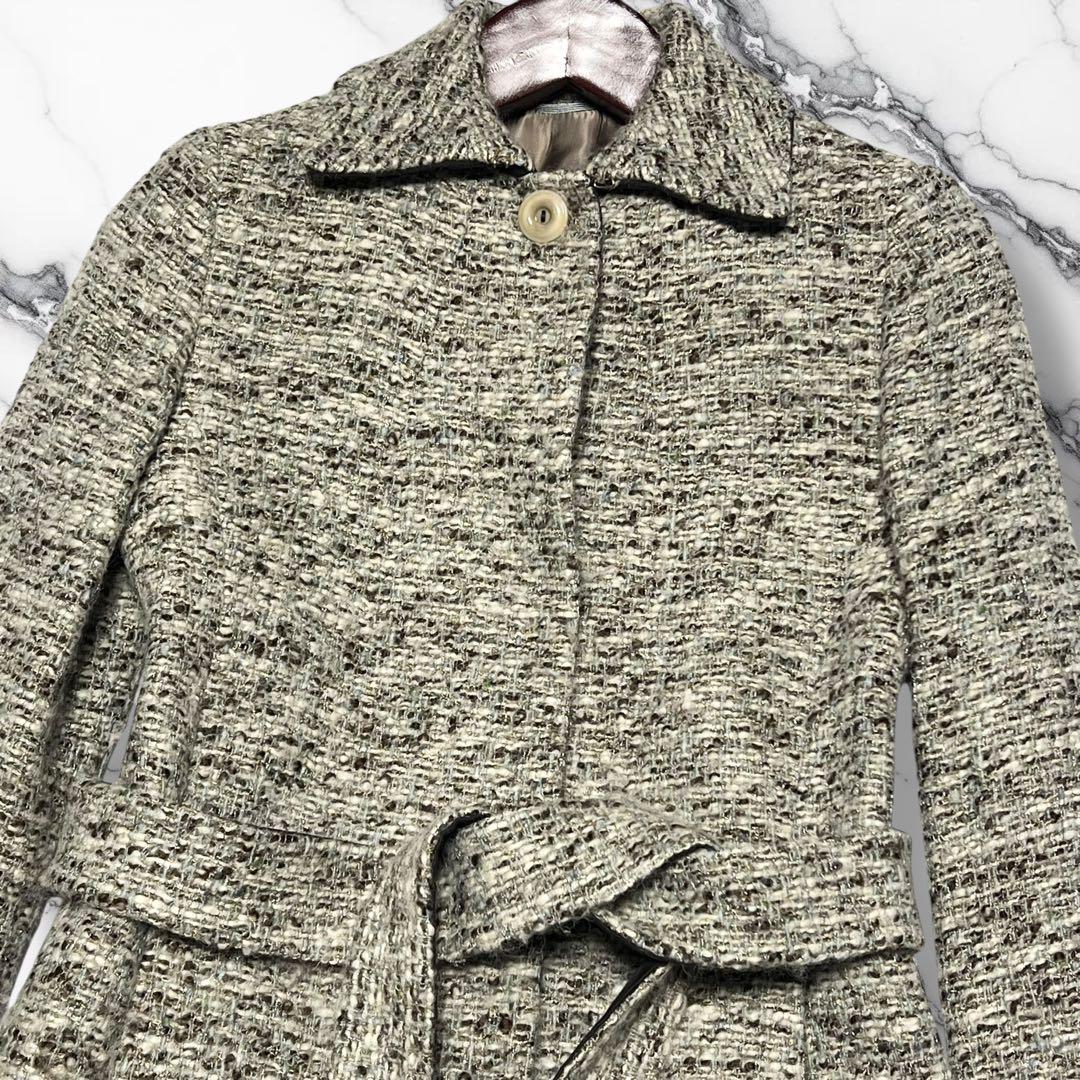 美麗品✨Max Mara STUDIO ツイード 比翼 ロングコート ベルト付き