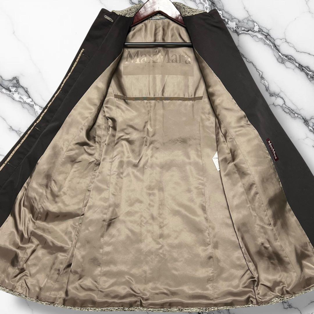美麗品✨Max Mara STUDIO ツイード 比翼 ロングコート ベルト付き