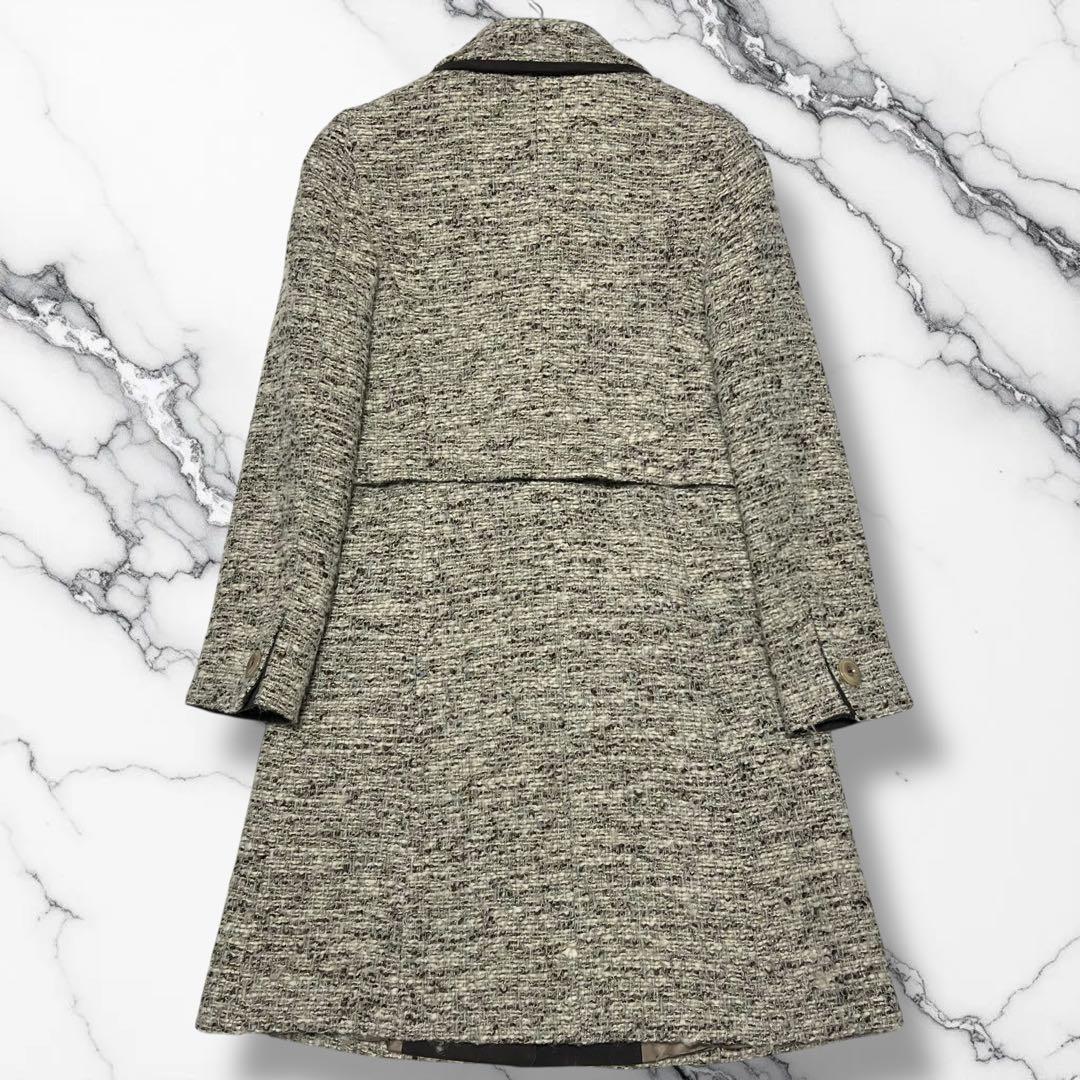 美麗品✨Max Mara STUDIO ツイード 比翼 ロングコート ベルト付き