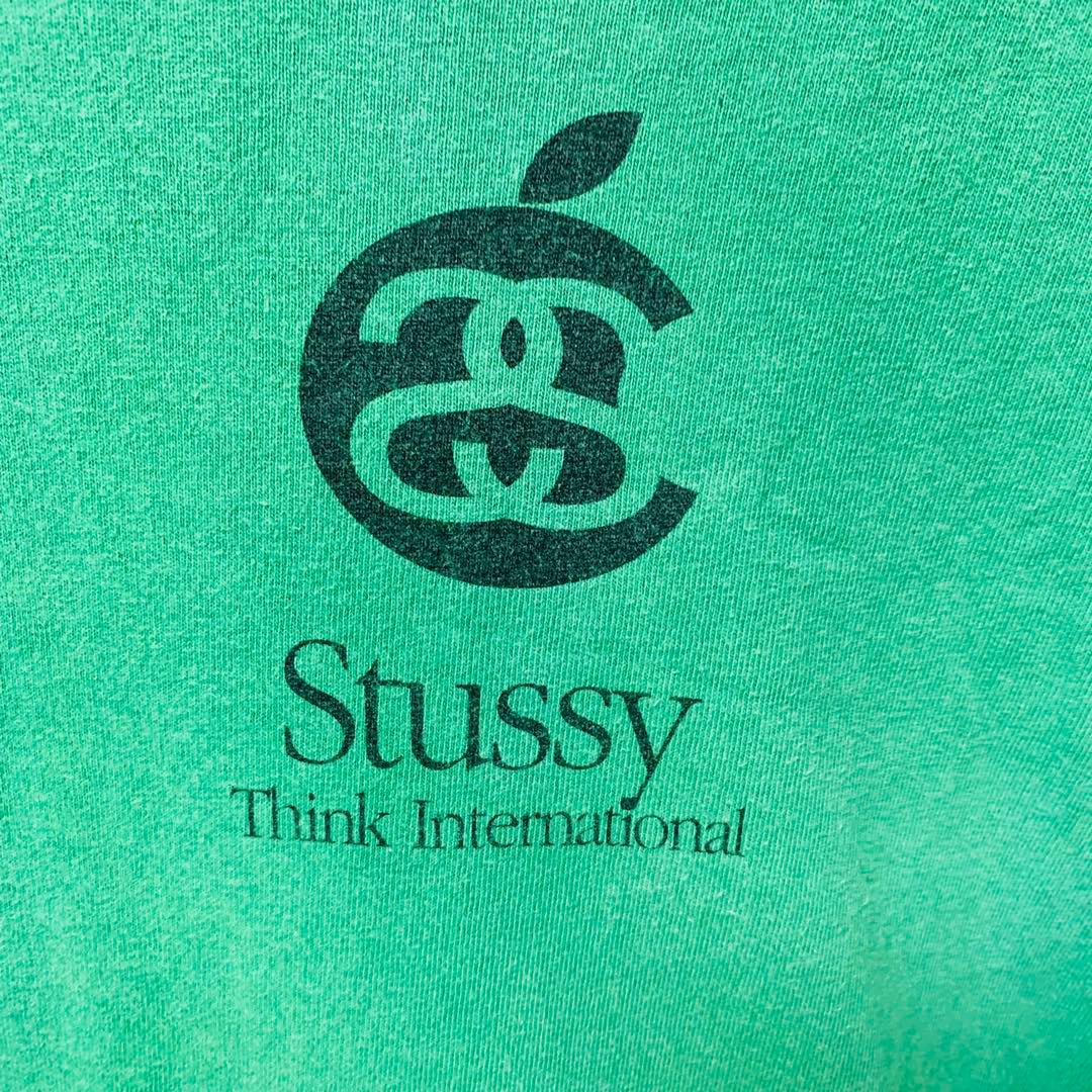 【USA製】OLD STUSSY Tシャツ　Apple パロディ　銀タグ 緑　M