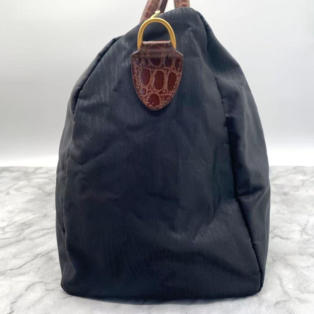 極美品　バレンシアガ　ボストンバッグ　2way　ナイロン　クロコ型押し　刺繍ロゴ