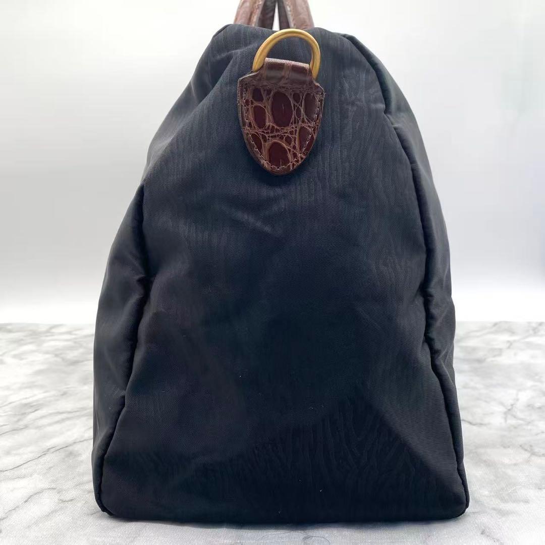 極美品　バレンシアガ　ボストンバッグ　2way　ナイロン　クロコ型押し　刺繍ロゴ