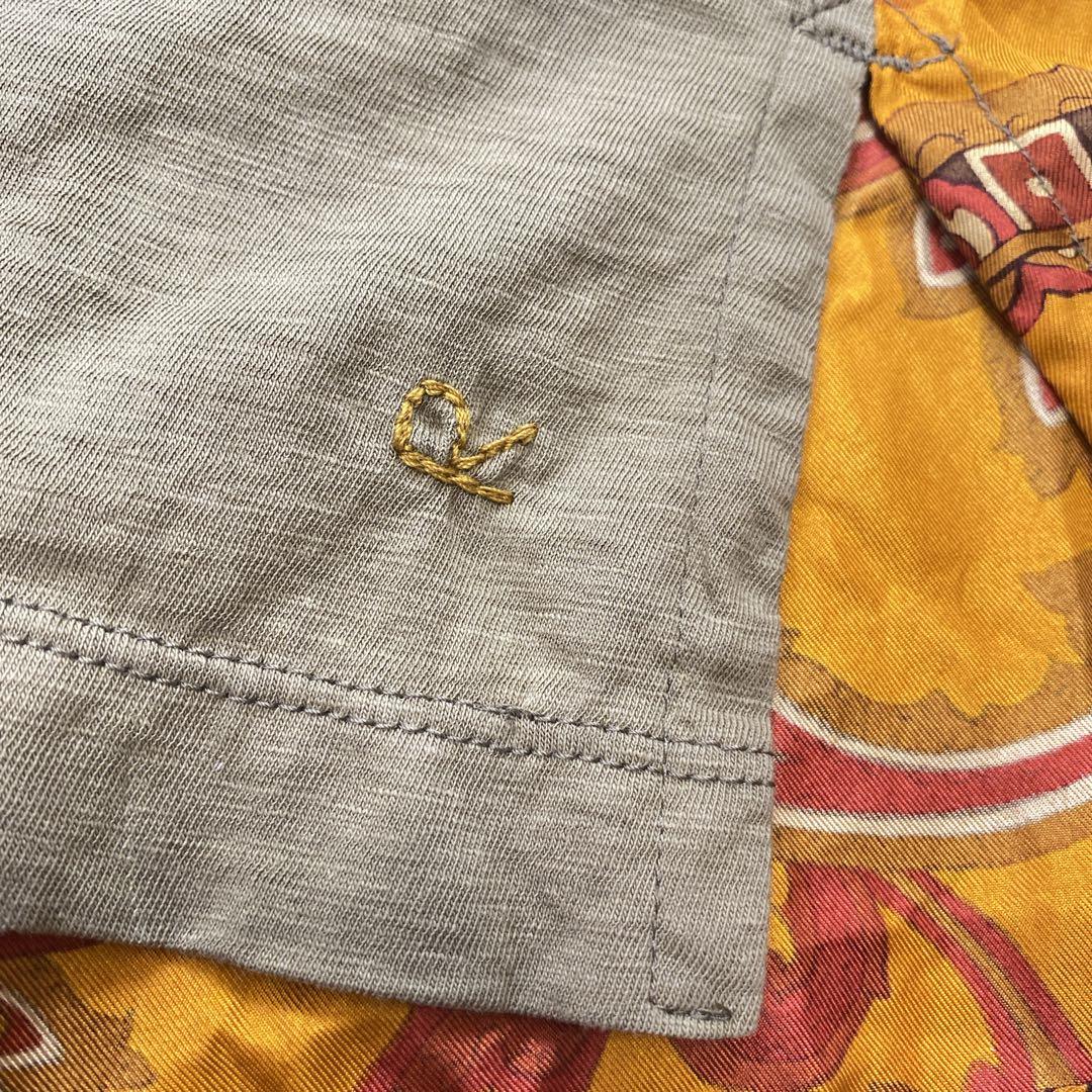 美品✨45R シルク切り替え　ペイズリーバンダナ柄　Tシャツ　フレンチスリーブ
