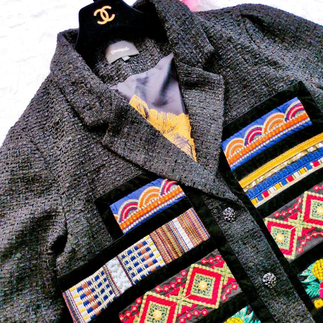 Desigual　チロリアンツイードオーバーコート　XL　42　大きいサイズ