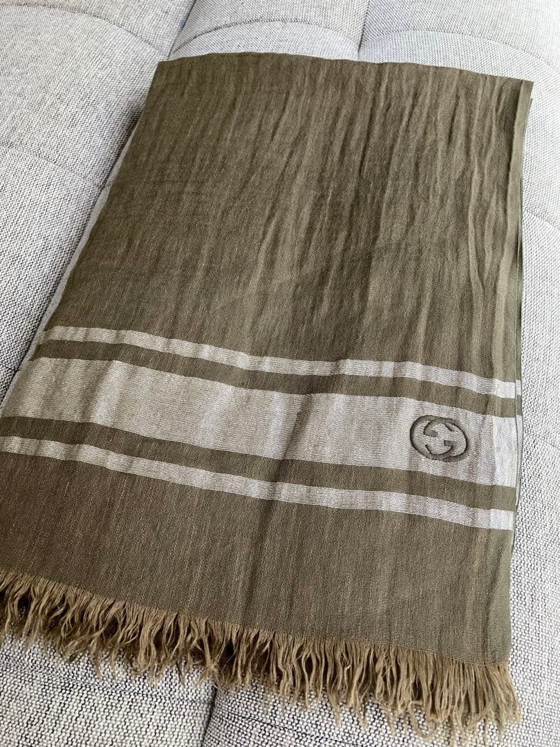 【GUCCI】 グッチ ストール マフラー GG柄 カーキ系