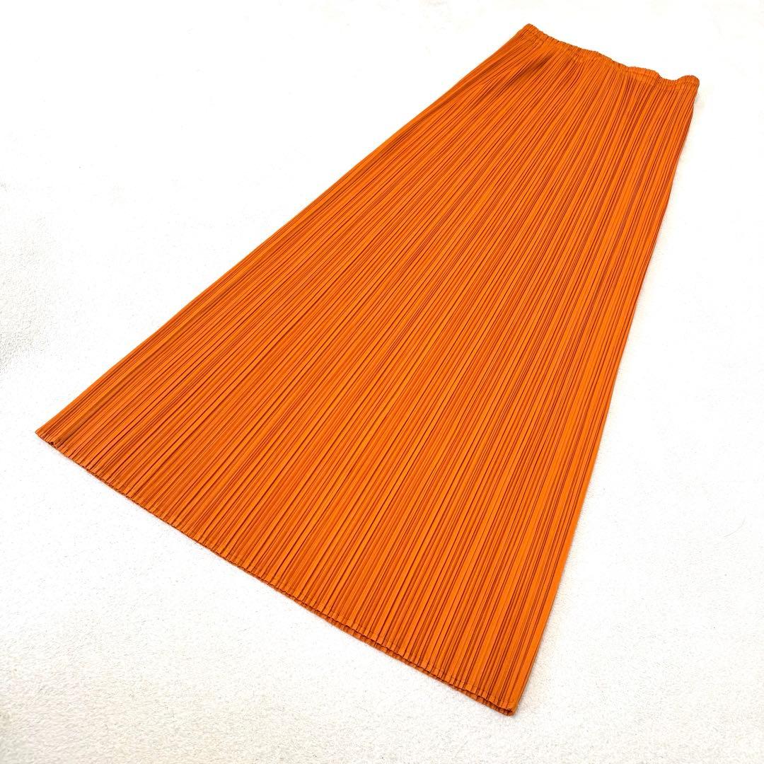 美品✨PLEATS PLEASE プリーツ　ロングスカート　オレンジ色　Lサイズ