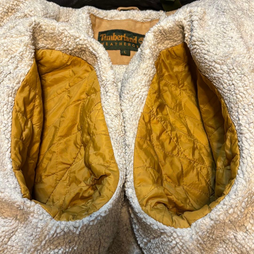 【極暖】90s オールド Timberland ワークジャケット レザー襟 ボア