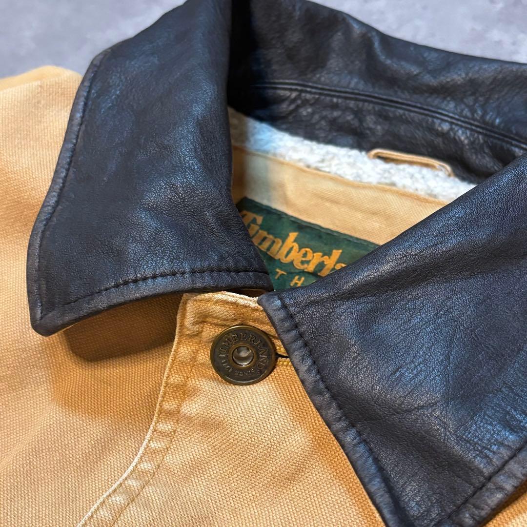 【極暖】90s オールド Timberland ワークジャケット レザー襟 ボア