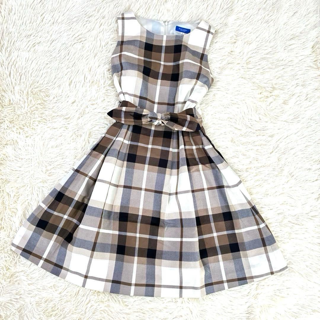 ブルーレーベル クレストブリッジ　リボン　チェック ワンピース 38 ブラウン系
