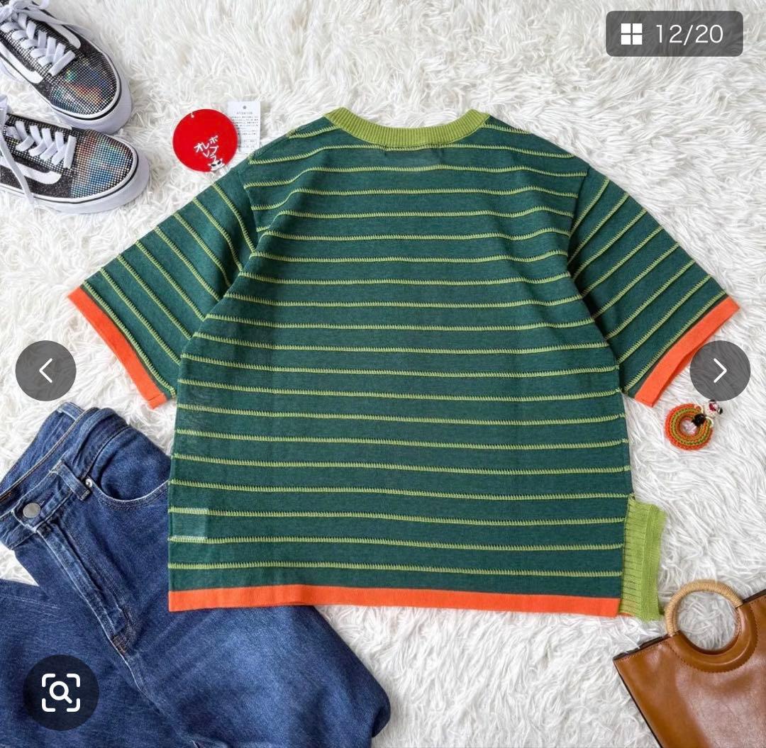 アルベロベロ 新品 ブローチ付き リネン混　Tシャツ カットソー トップス M