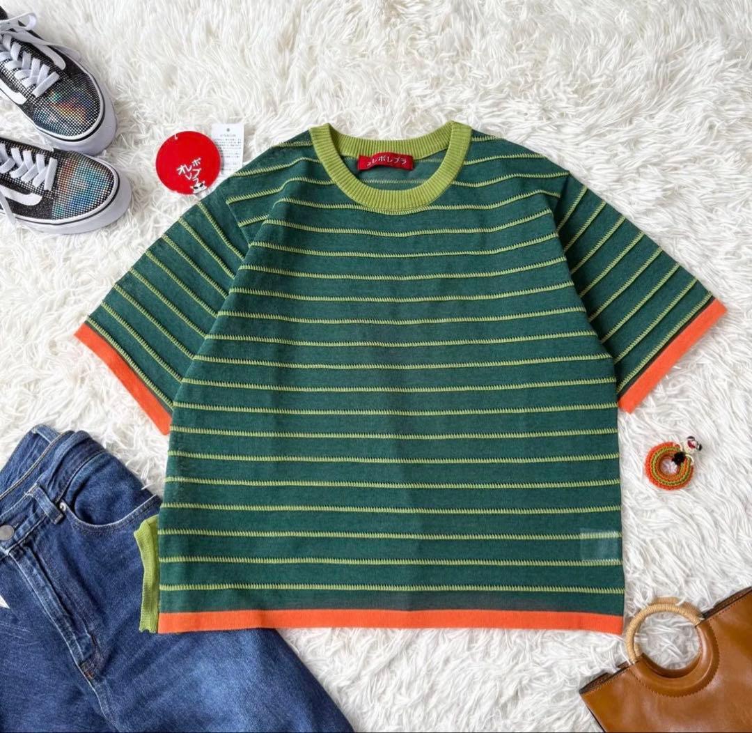 アルベロベロ 新品 ブローチ付き リネン混　Tシャツ カットソー トップス M