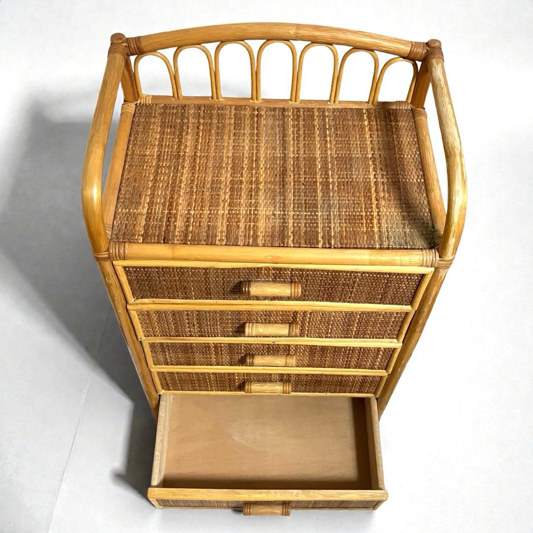 【良品】ラタン製 5段チェスト　籐家具 昭和レトロ