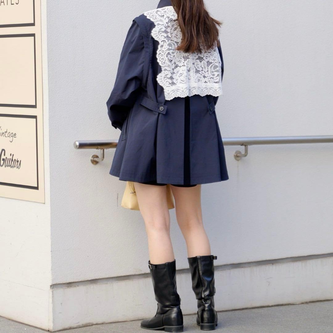 Kastane レース付き フレアトレンチコート