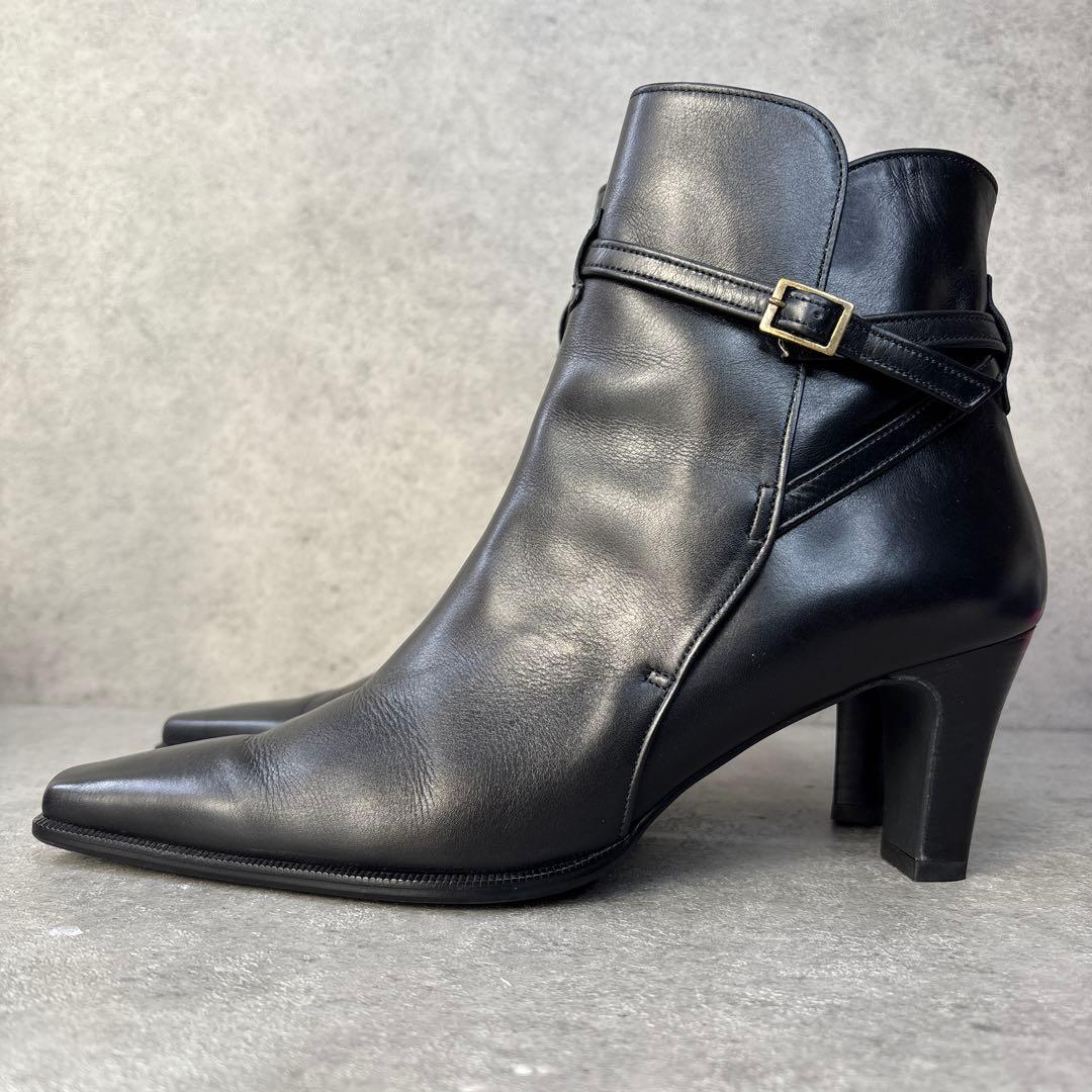 美品！REGAL ショートブーツ レザー ポインテッドトゥ 黒 ストラップ