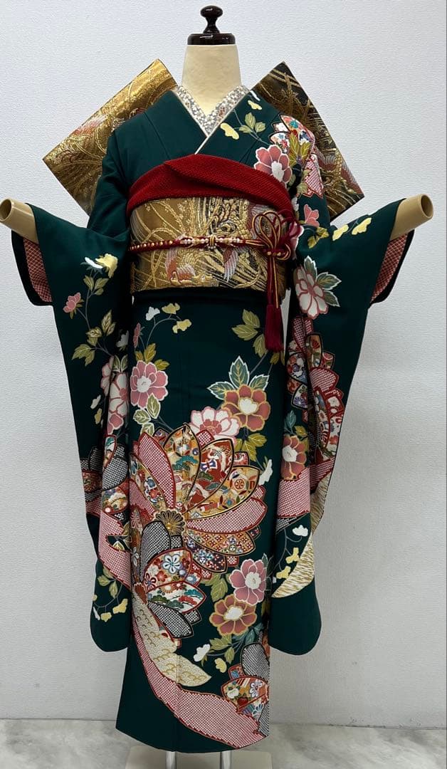 振り袖　フルセット　長襦袢付　成人式　金彩加工　刺繍入り　疋田柄855
