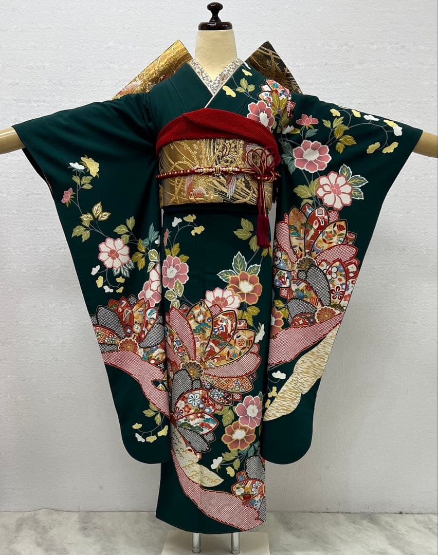 振り袖　フルセット　長襦袢付　成人式　金彩加工　刺繍入り　疋田柄855