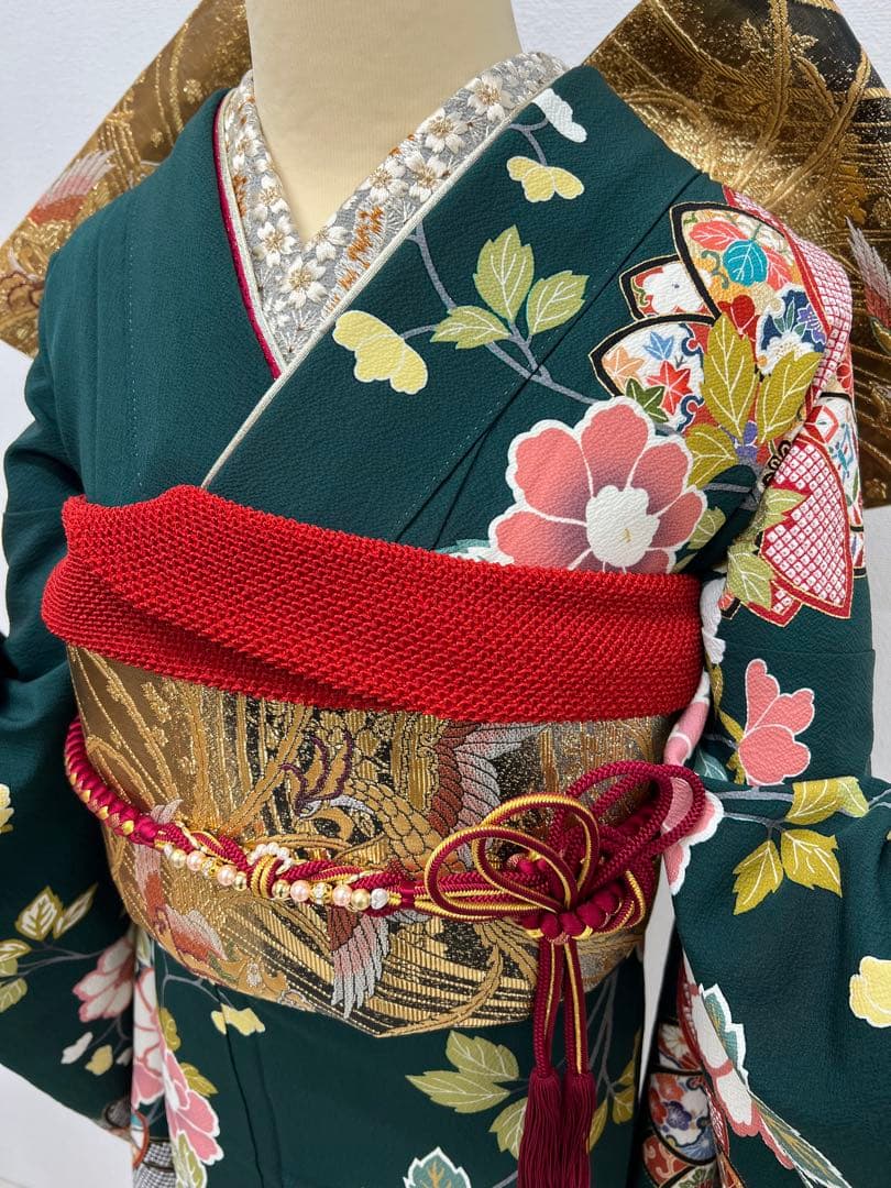 振り袖　フルセット　長襦袢付　成人式　金彩加工　刺繍入り　疋田柄855