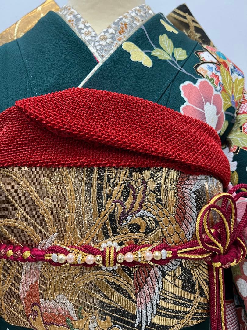 振り袖　フルセット　長襦袢付　成人式　金彩加工　刺繍入り　疋田柄855
