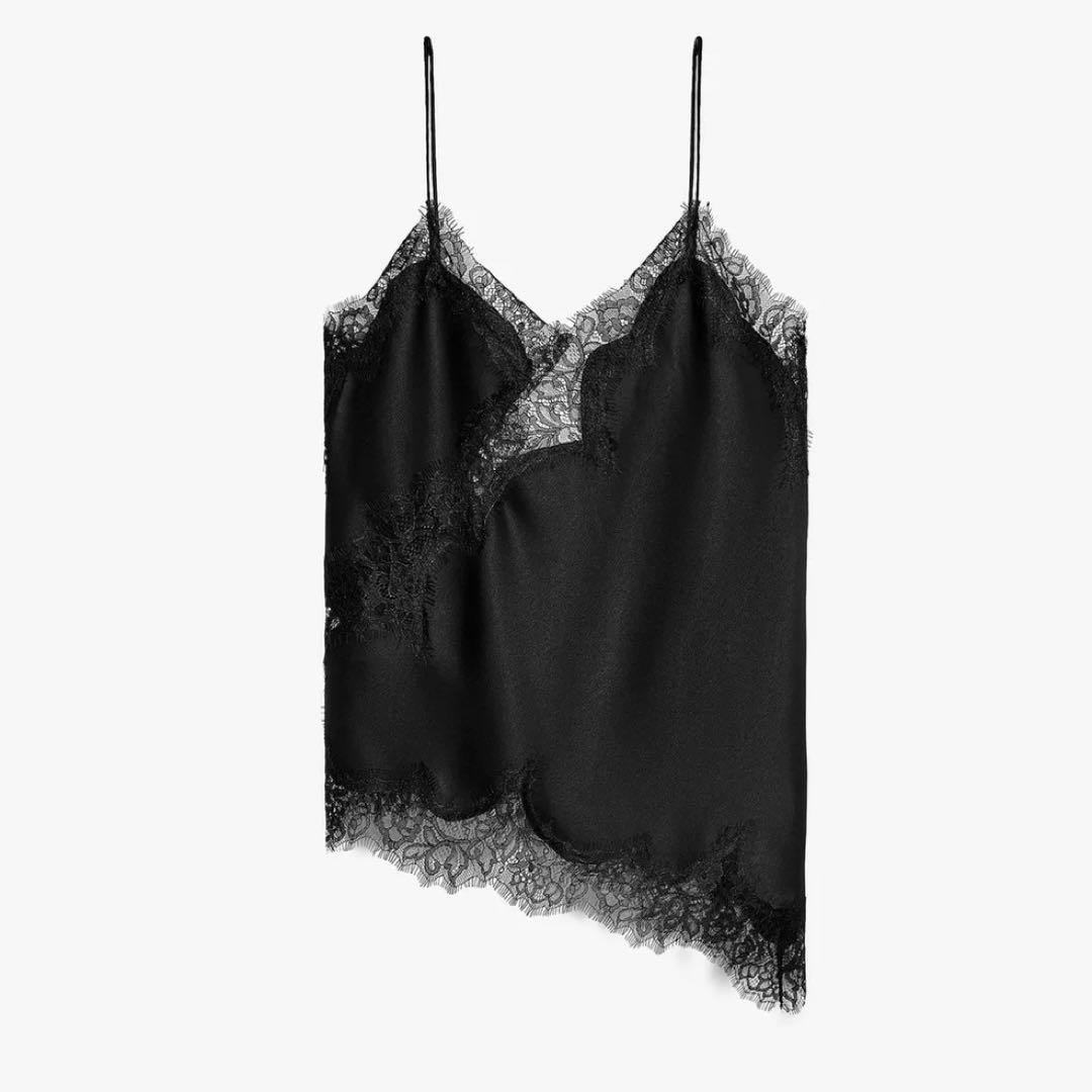 【新品未使用】ZARA ザラ レーストリムキャミソール S ブラック