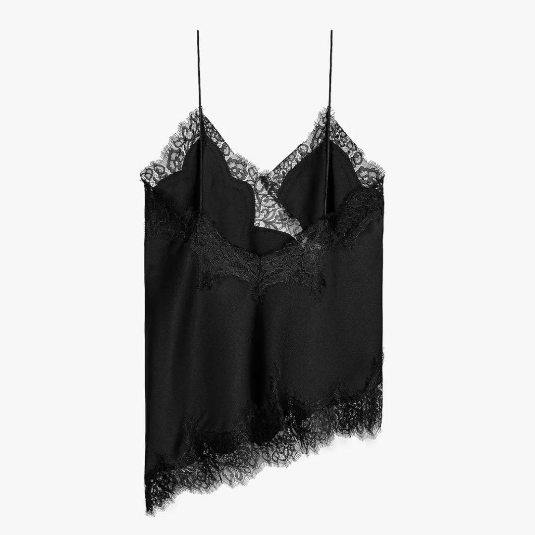 【新品未使用】ZARA ザラ レーストリムキャミソール S ブラック