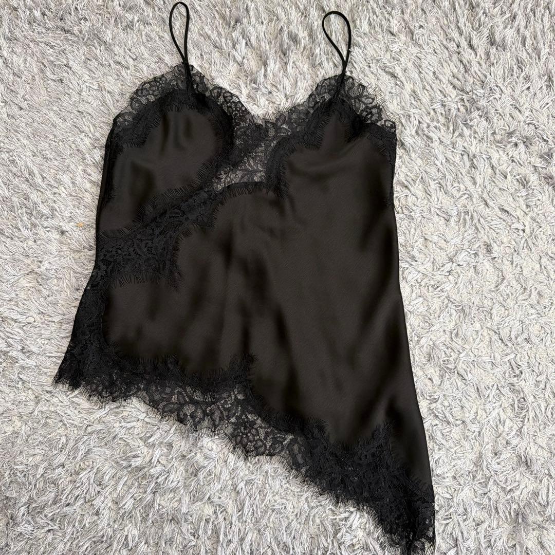 【新品未使用】ZARA ザラ レーストリムキャミソール S ブラック