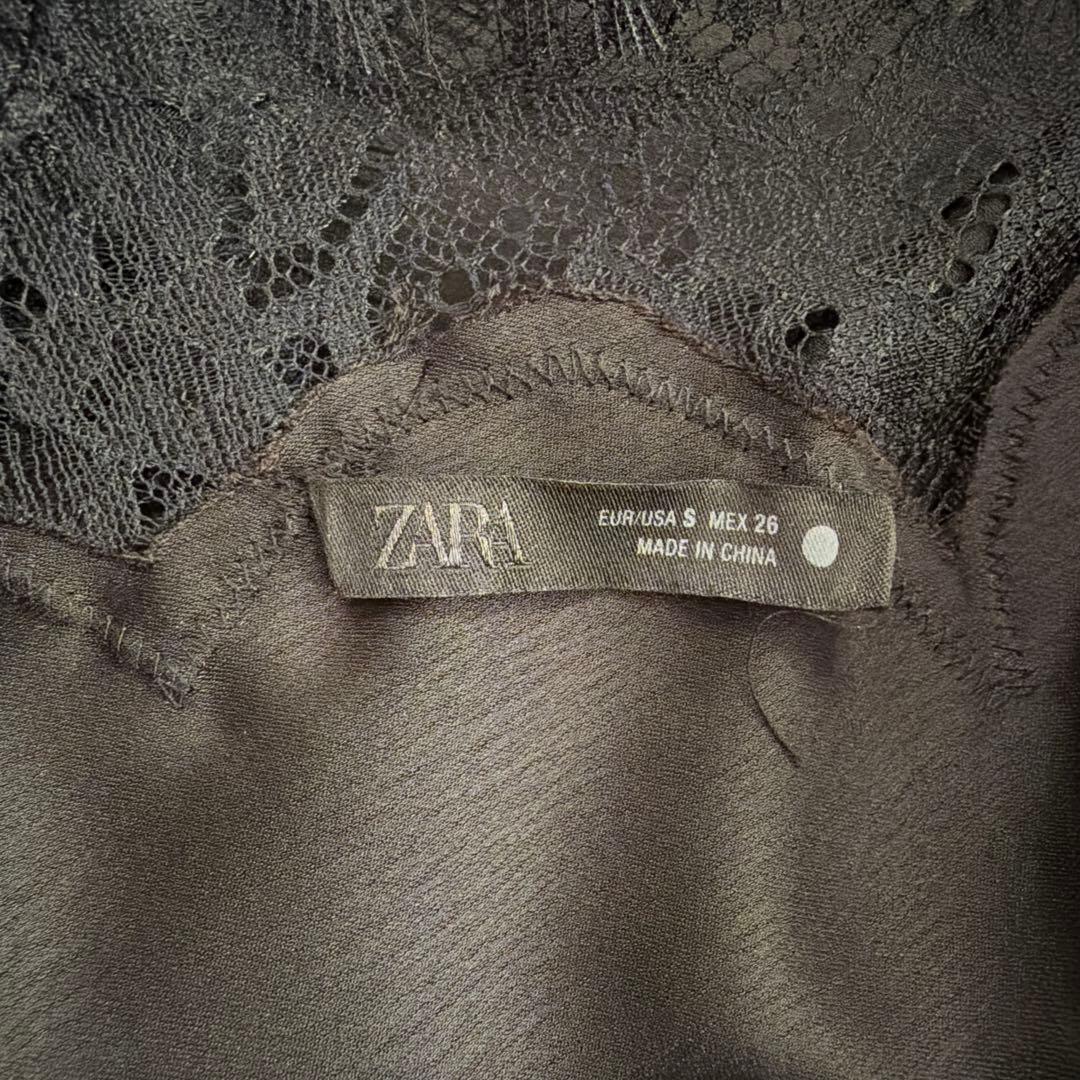 【新品未使用】ZARA ザラ レーストリムキャミソール S ブラック