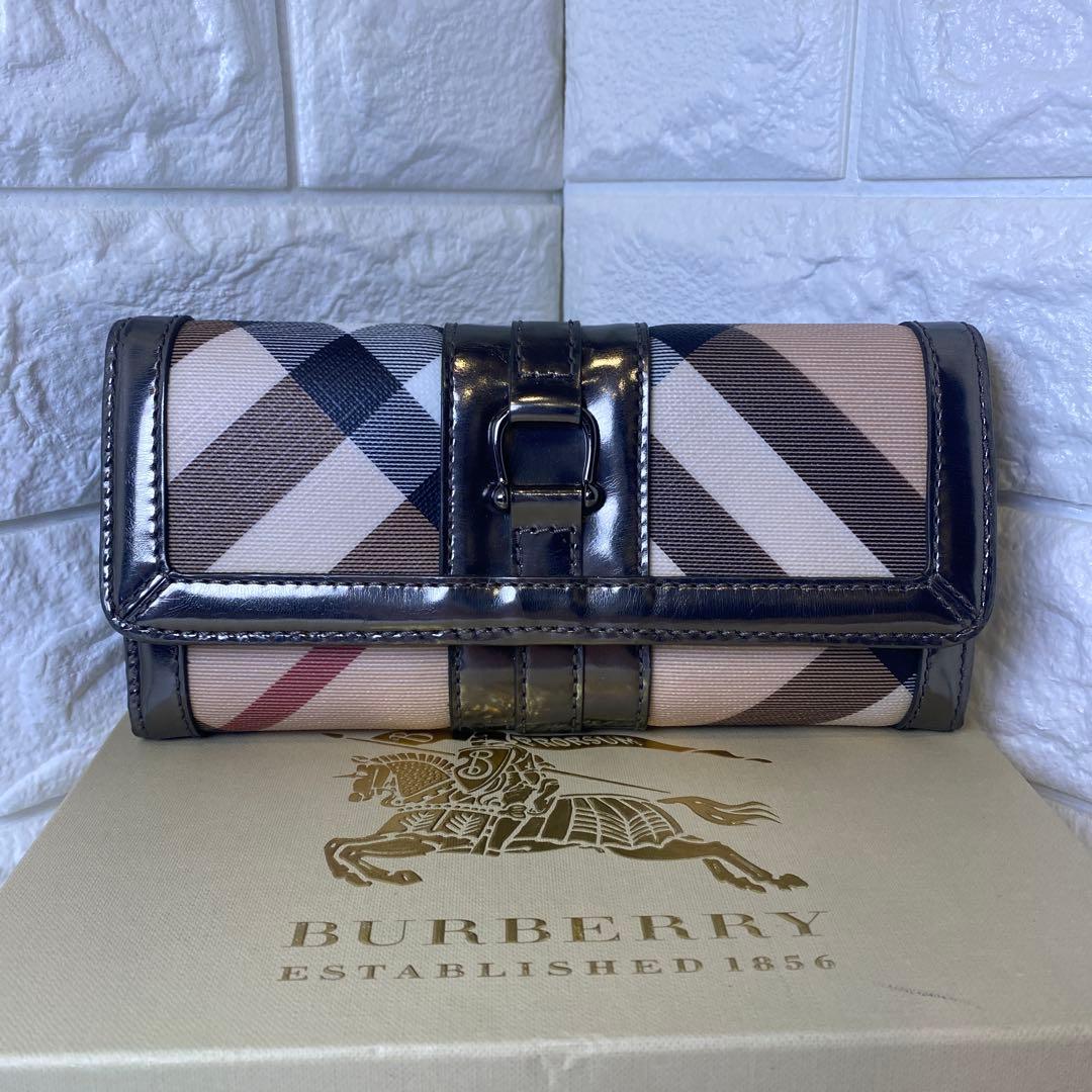極美品　箱付き　BURBERRY LONDON 長財布ノバチェック　エナメル