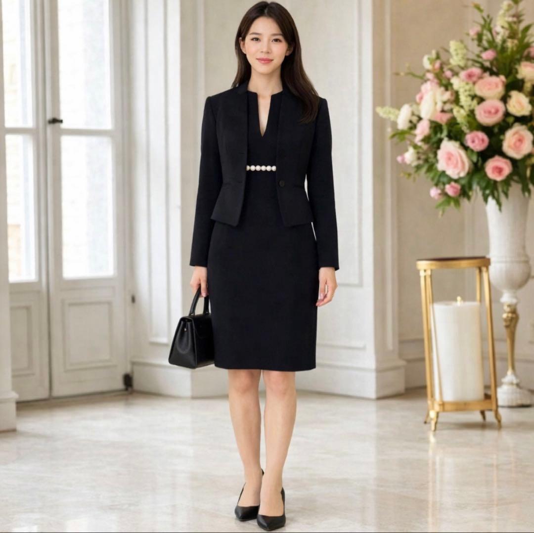 期間限定❣️極美品✨YOKOCHAN ウエストパールワンピース ドレス 黒 36