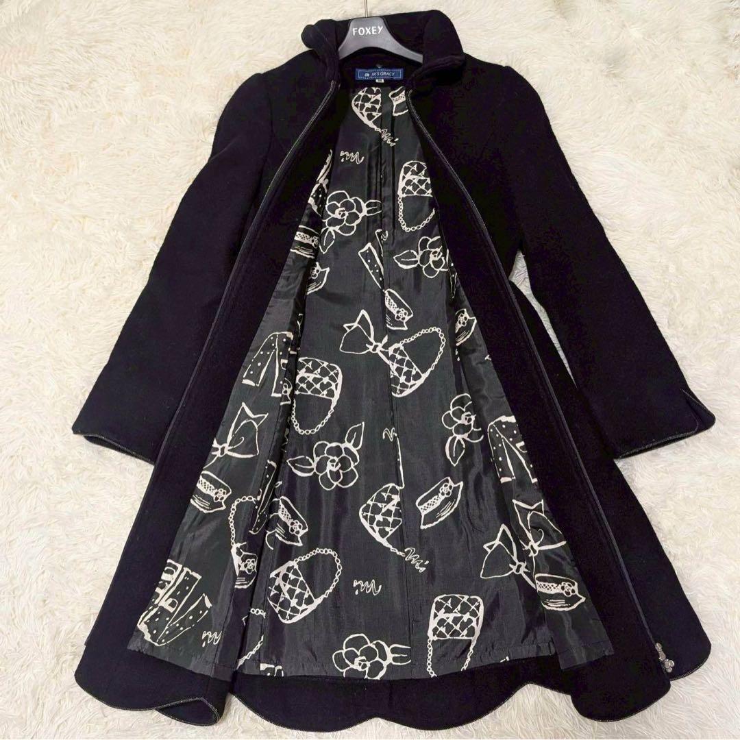 希少/美品✨エムズグレイシー ロングコート カメリアジップ プリンセスライン 黒