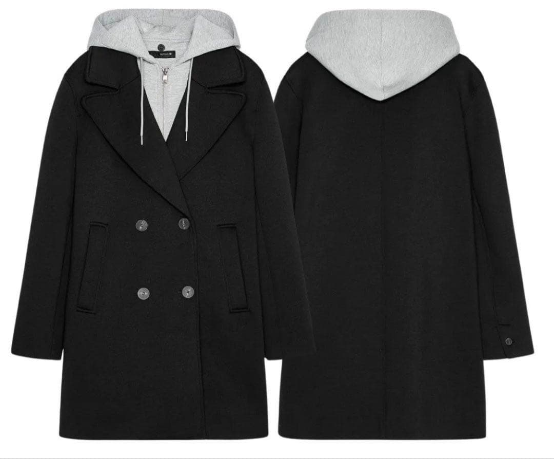 美品　【ZARA】取り外し可能なフード付き コンビコート　Mブラック　黒