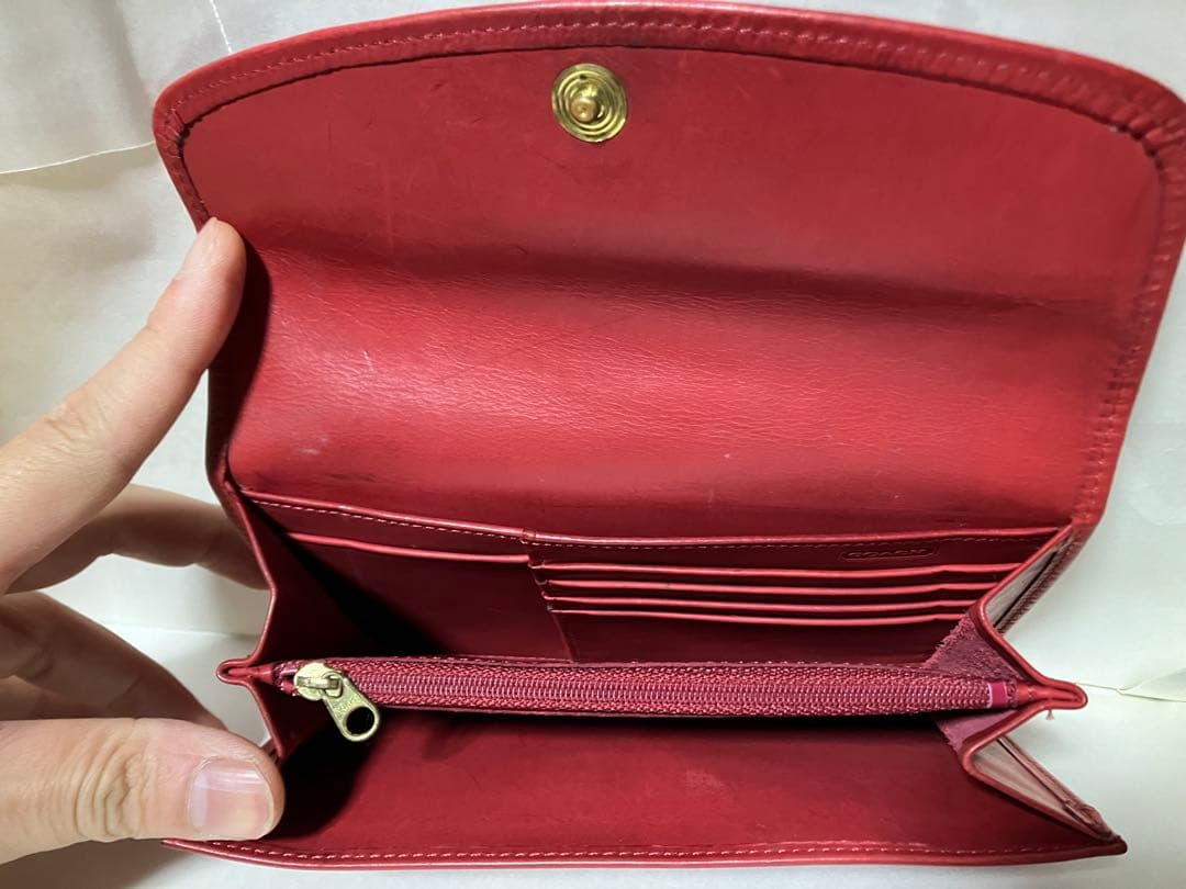 オールドコーチ 長財布 Old COACH エンべロープ フラップ 赤 レア希少