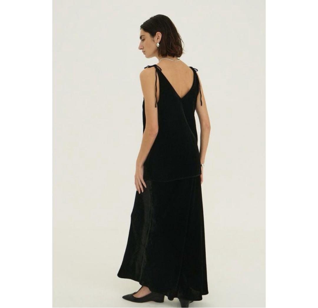 トップス CLANE VELOUR SHOULDER RIBBON CAMISOLE