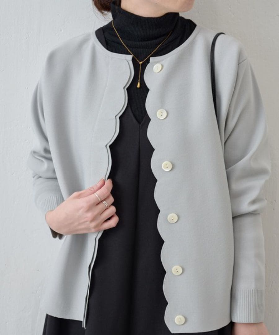 極美品 ビアズリー 24SS スカラップ比翼カーディガン ニットカーディガン