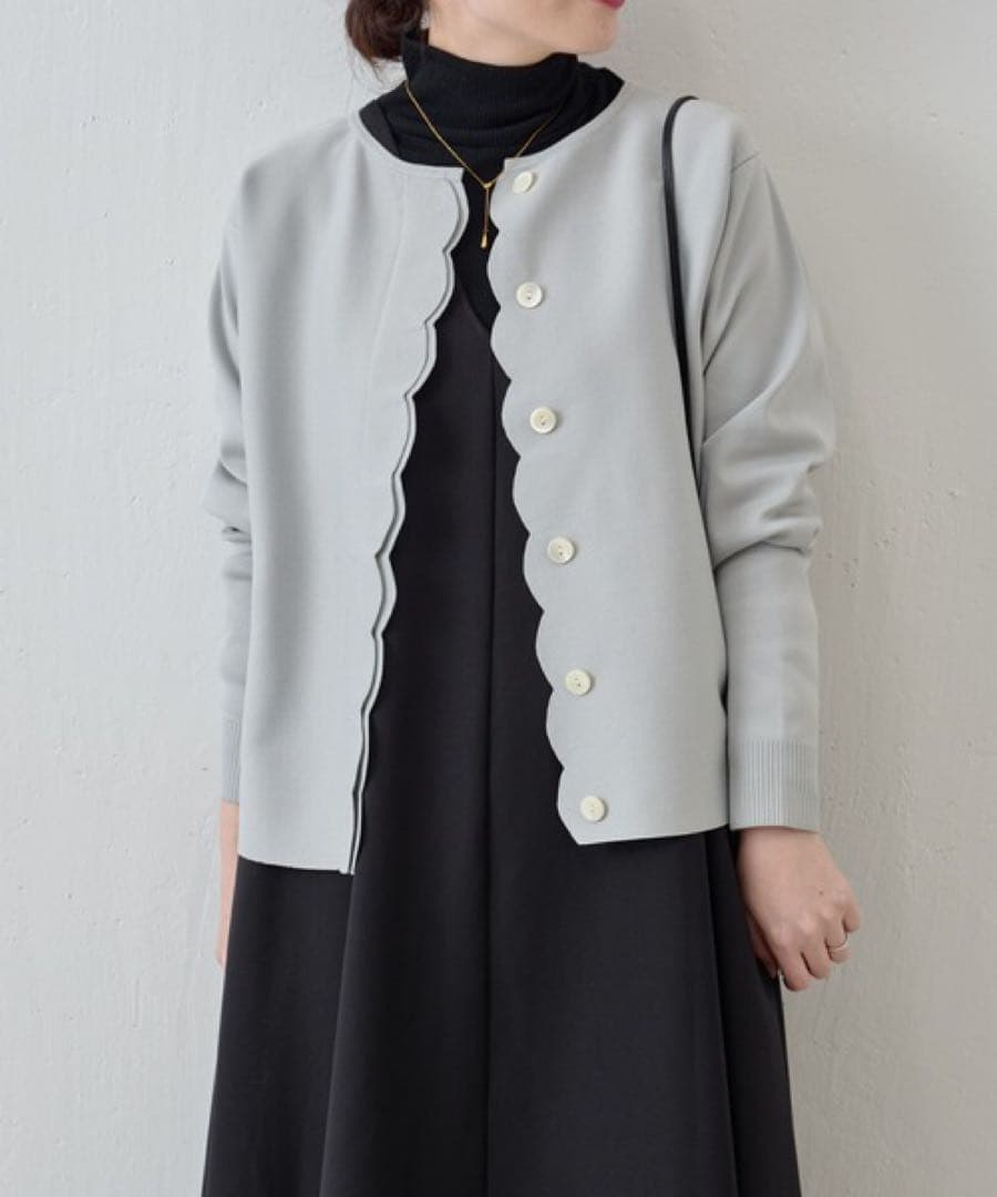 極美品 ビアズリー 24SS スカラップ比翼カーディガン ニットカーディガン
