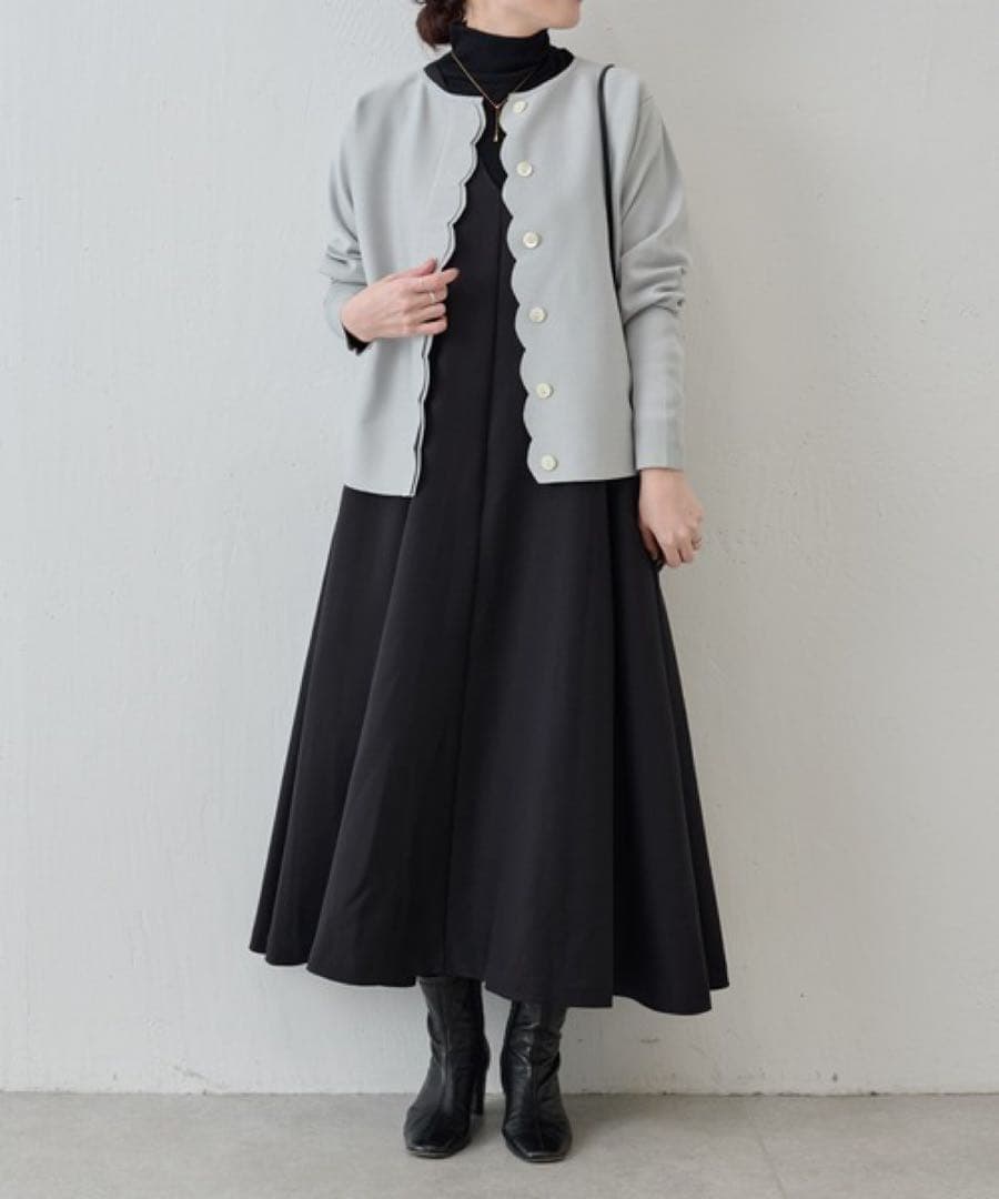 極美品 ビアズリー 24SS スカラップ比翼カーディガン ニットカーディガン