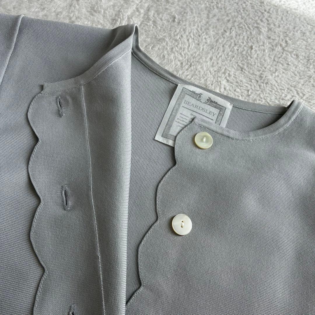 極美品 ビアズリー 24SS スカラップ比翼カーディガン ニットカーディガン