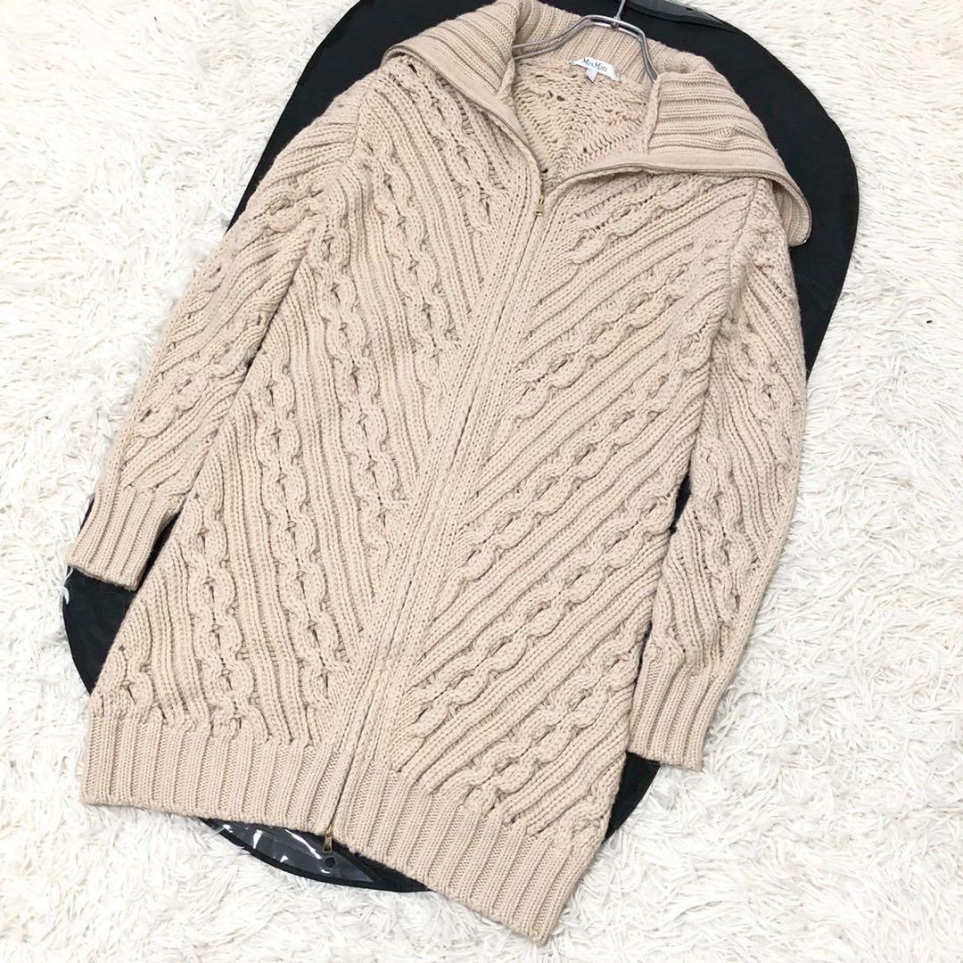 美品◎カシミア入◎MAX MARA ケーブルニットロングコート レディース