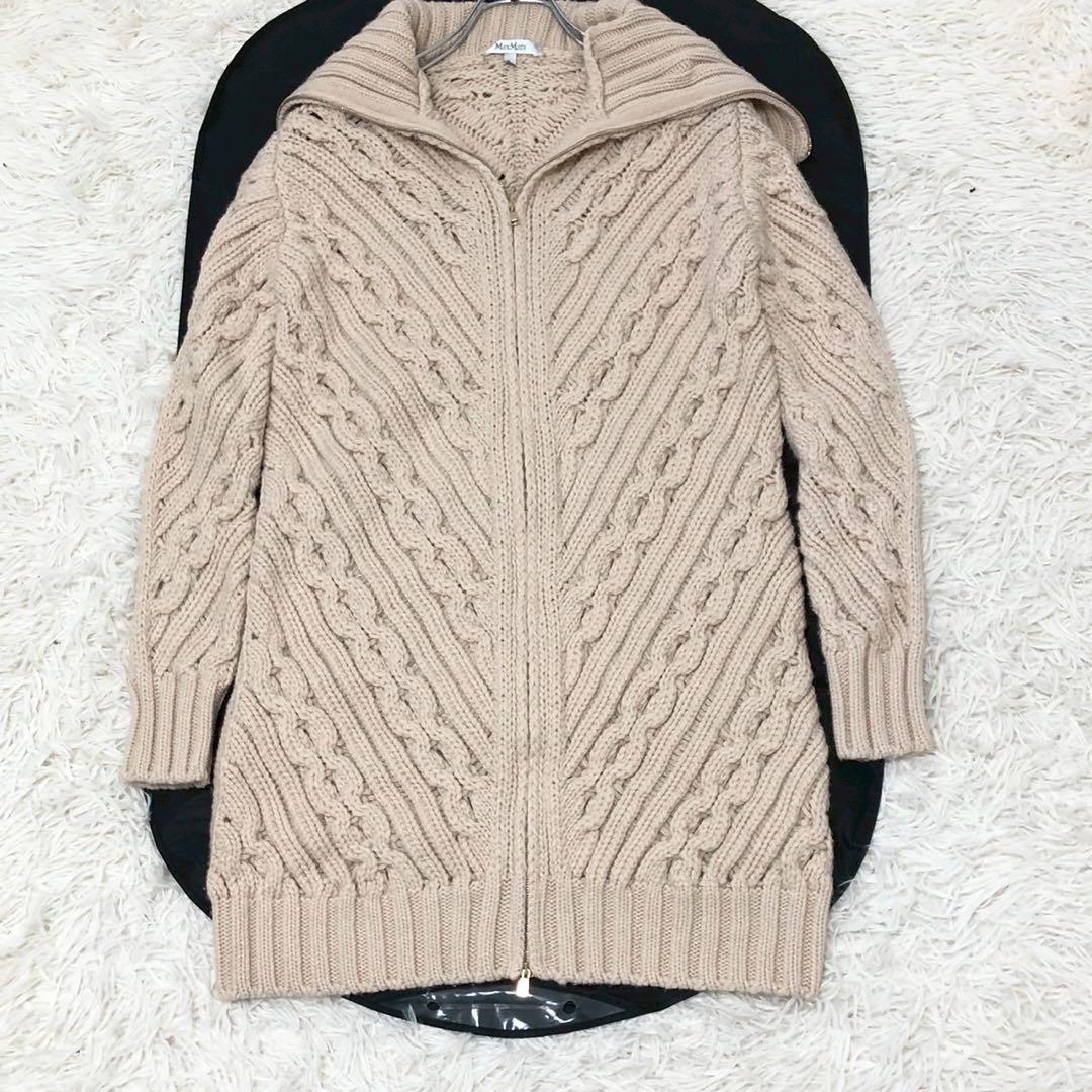 美品◎カシミア入◎MAX MARA ケーブルニットロングコート レディース