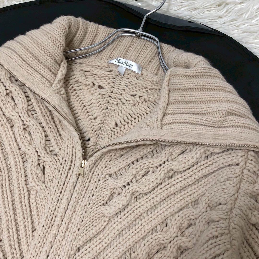美品◎カシミア入◎MAX MARA ケーブルニットロングコート レディース