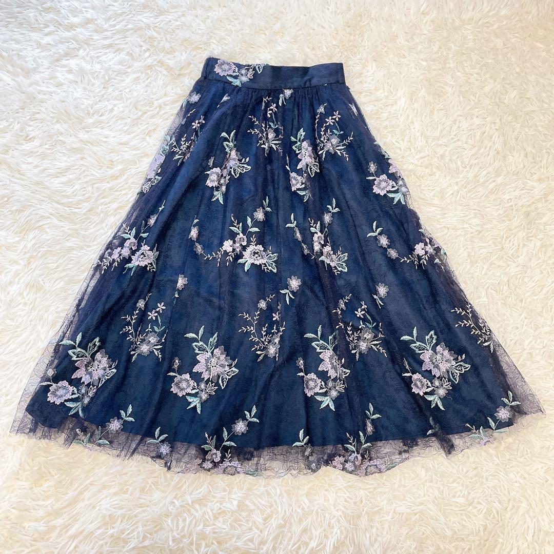美品✨グレースコンチネンタル フラワーチュール刺繍スカート