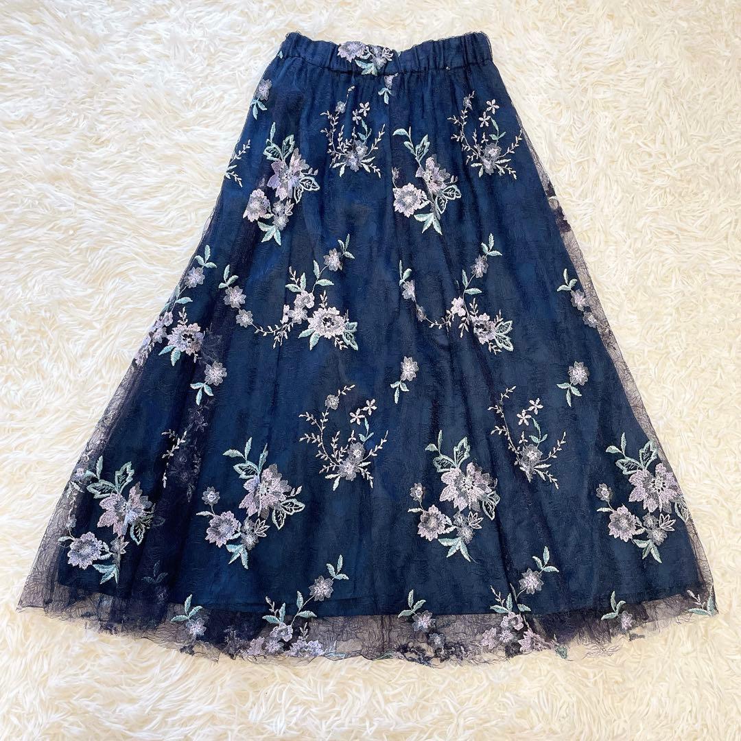 美品✨グレースコンチネンタル フラワーチュール刺繍スカート