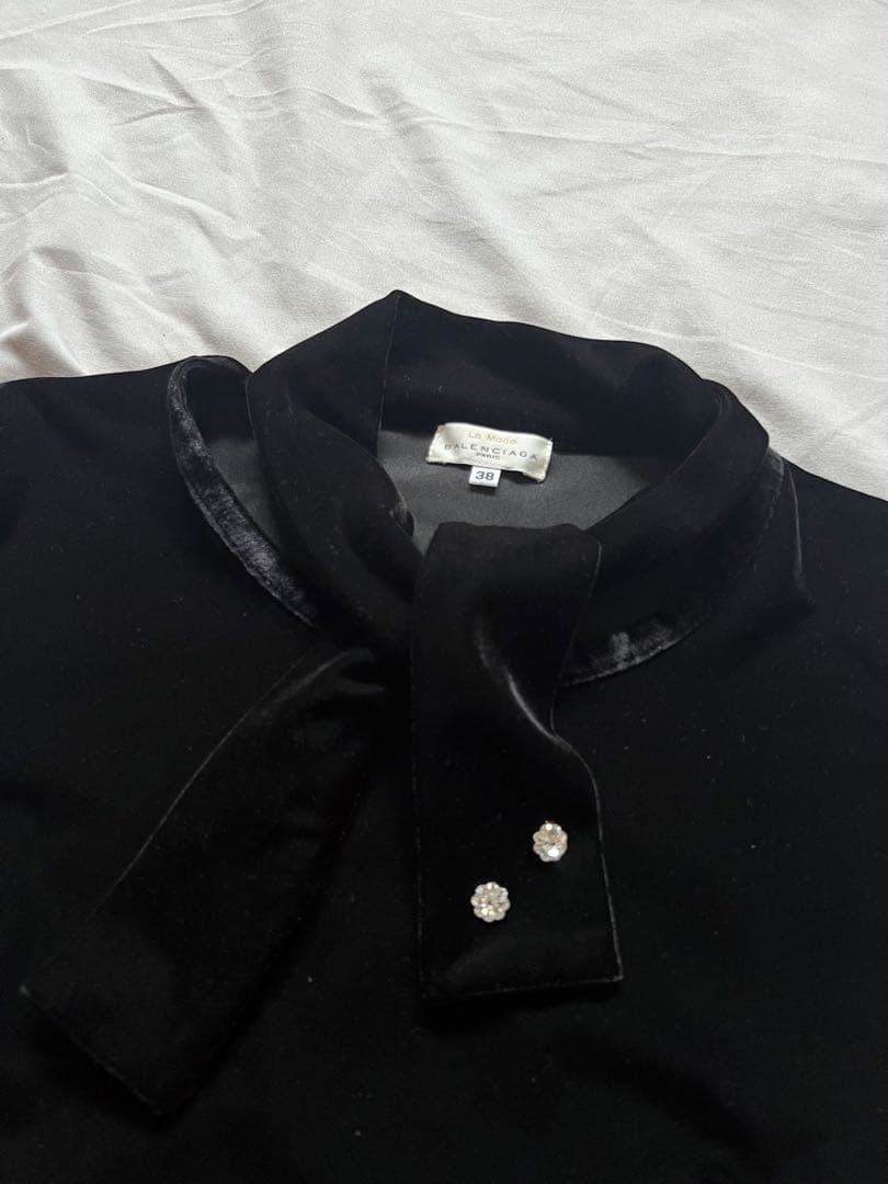「極希少」ビンテージBalenciaga ベルベット ブラックポロシャツ38