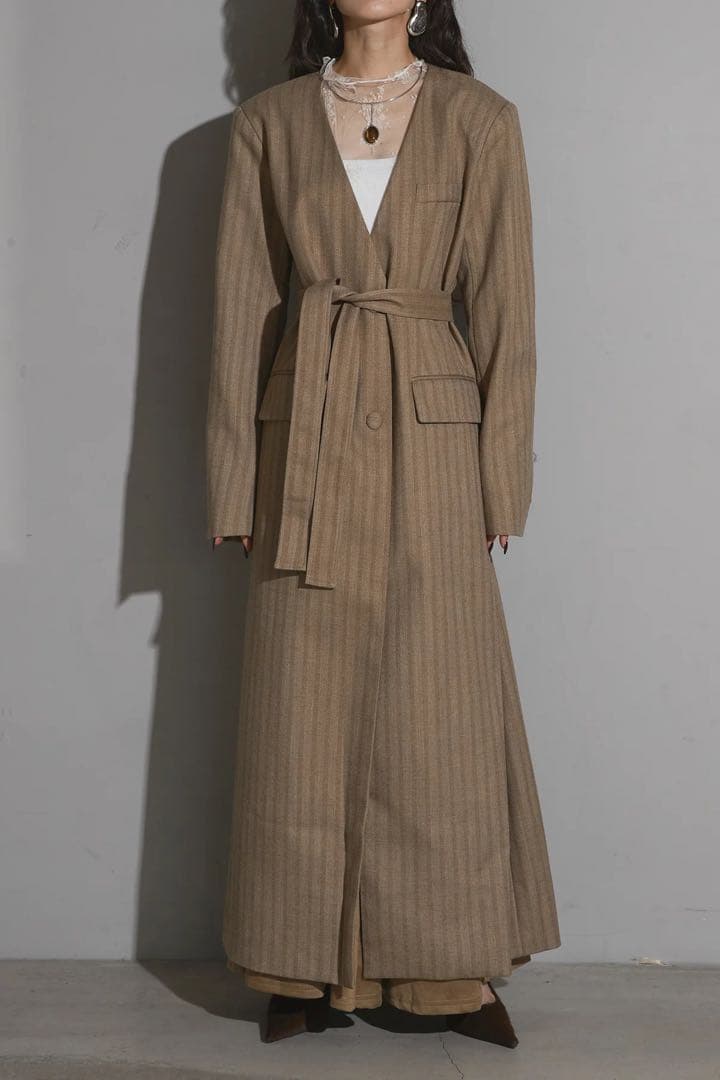 新品 andrea&co. ストライプノーカラーコート コート タグ付き